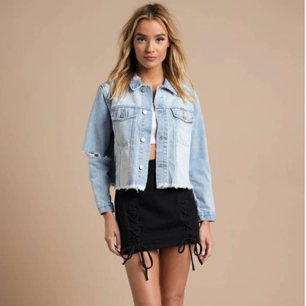 Honey Punch Denim Women's Sz Small Black Tied Mini Skirt Exposed Zip Back Cotton